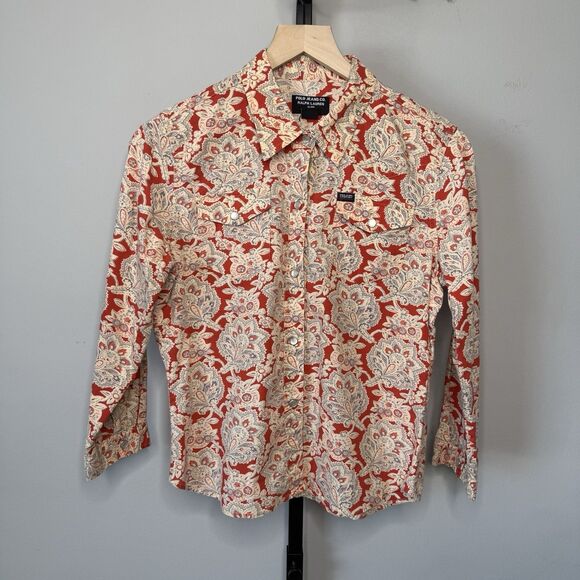 Polo Jeans Ralph Lauren Red Paisley Button Up Top Womens Petite Medium - Picture 1 of 7